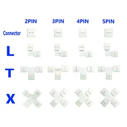 5PCS 10mm L / T / X Shape Connector 2/3/4/5PIN Free Soldering  For Led Strip Light WS2811 WS2812b WS2813 WS2815 RGB RGBW RGBWW