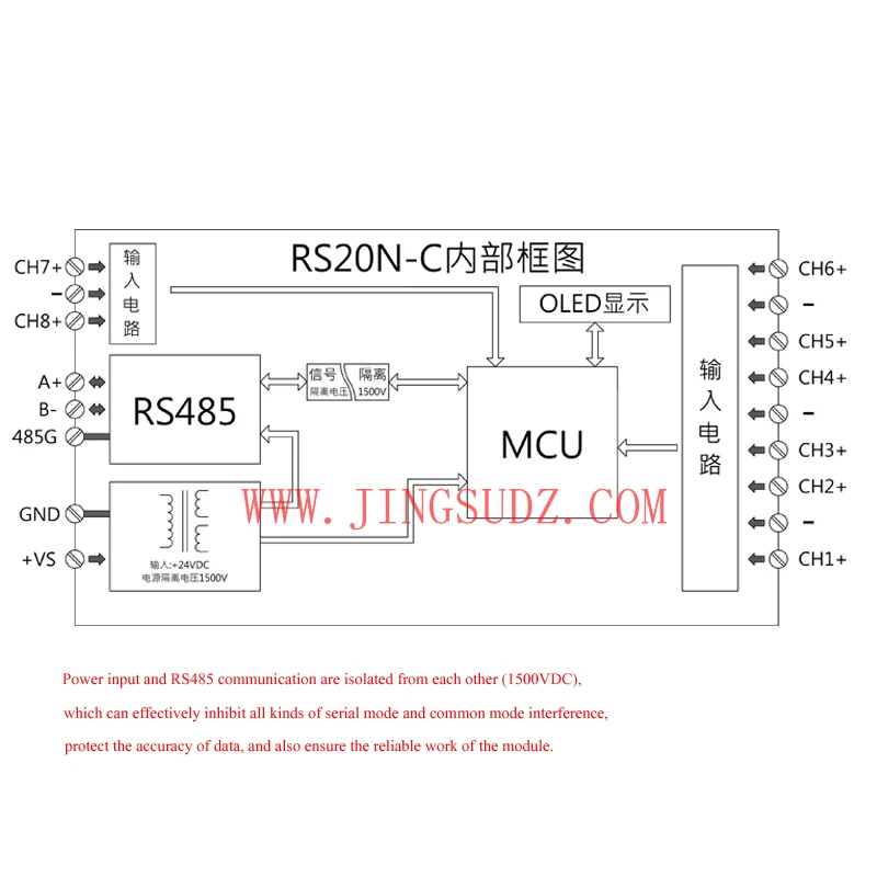 8 Channel NTC Temperature Transmitter 10K Thermistor to RS485 Acquisition Module Supports PLC RS20N-C