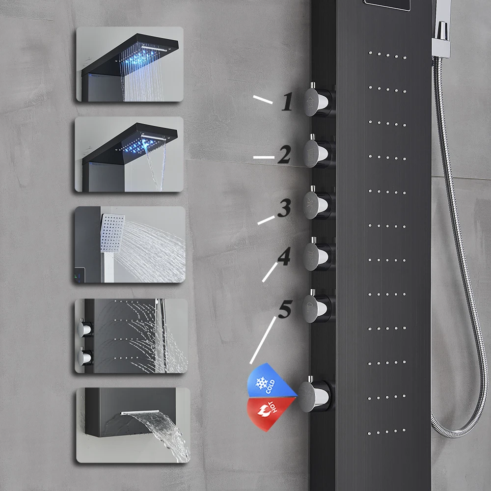 الحمام مصباح ليد المطر شلال دش لوحة صنبور تدليك الجسم الطائرات دش صنبور الفولاذ المقاوم للصدأ حوض صنبور دش العمود #3