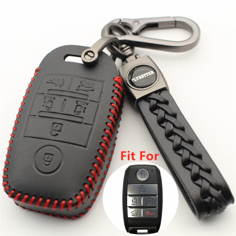 FLYBETTER Genuine Leather 6Button Smart Key Case Cover For Kia Sedona/Grand/Carnival/Sorento  L608