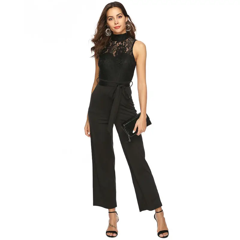 2020 Newest Women Black Jumpsuits Rompers Black Lace Evening Club sexy women Bodycon Playsuits Casual Women Jogging suits A2586