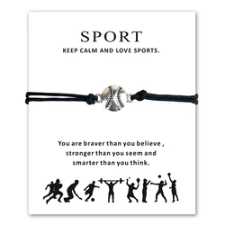 Baseball Softball Charm Wax Cords Bracelets Sports Women&Men Boys Girls Unisex Fashion Jewelry Friendship Gifts Card