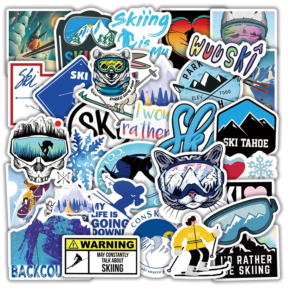 10/30/50PCS Winter Ski Cool Stickers Aesthetic for Sled Water Bottle Laptop Waterproof Graffiti  Cartoon Decals Kid Sticker Pack