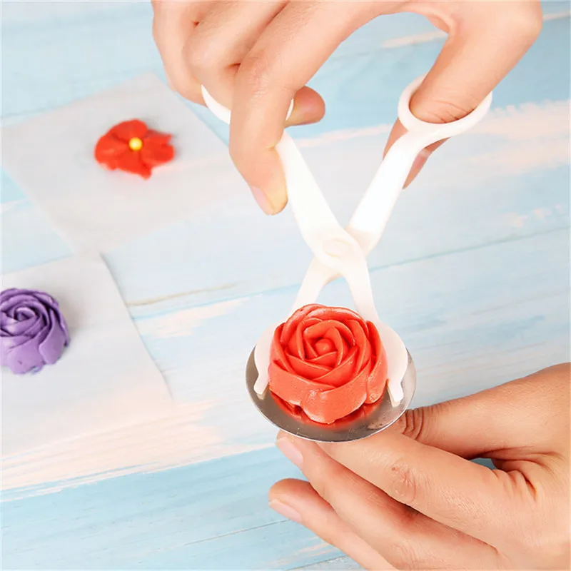 2Pcs/Set Plastic Cream Flower Transfer Scissors Stainless Steel Cake Nail Decor Flower Lifter Stand Cake Decorating Tools