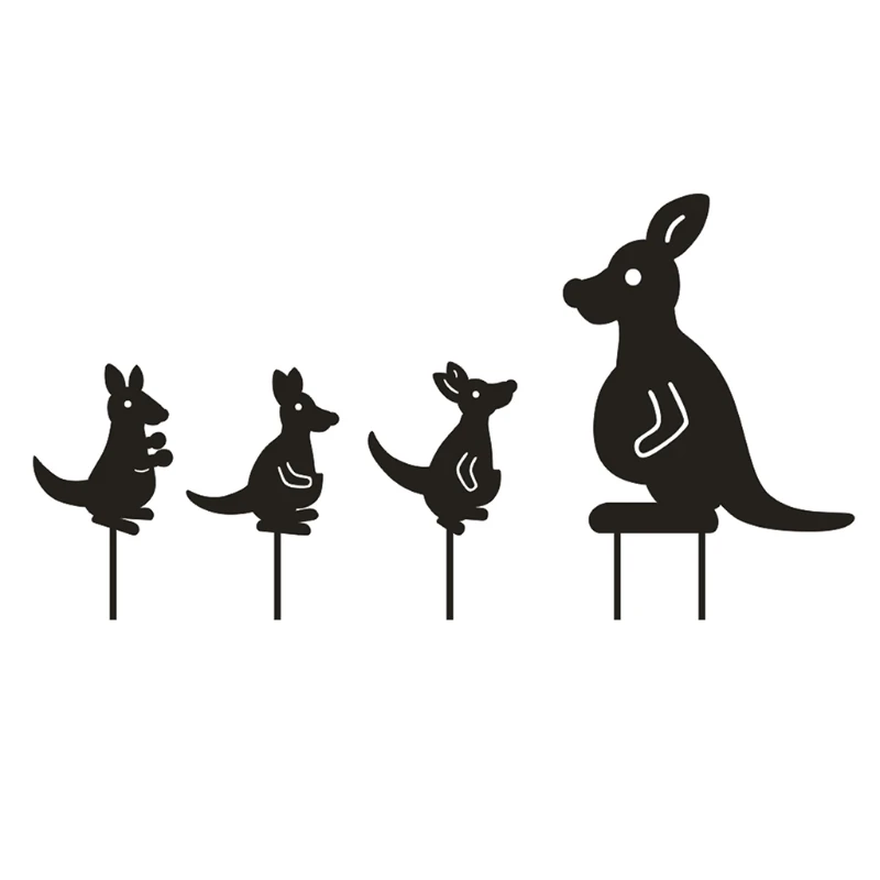 4 Pcs Kangaroo Metal Stake Art Crafts Statues Backyard Lawn Ground Garden Yard Path Sidewalk Outdoor Plug-in Decorations