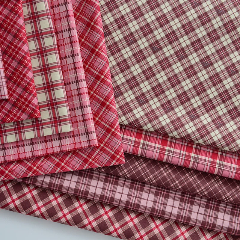 Red Plaid Digital Printed Cotton Fabric For Sewing Dresses Shirts Bags DIY Headwear By Meters