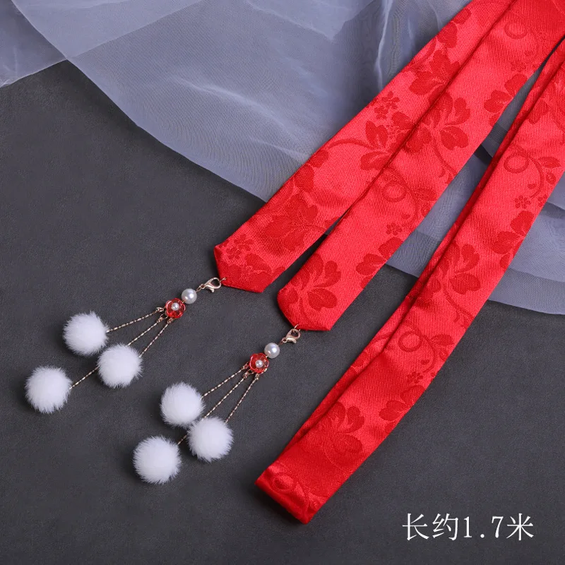 Chinese Style Hairball Ribbon Headband Girl Hanfu Hairball Tassel Hair Ribbon Ancient Dress Butterfly End Hair Rope Headdress