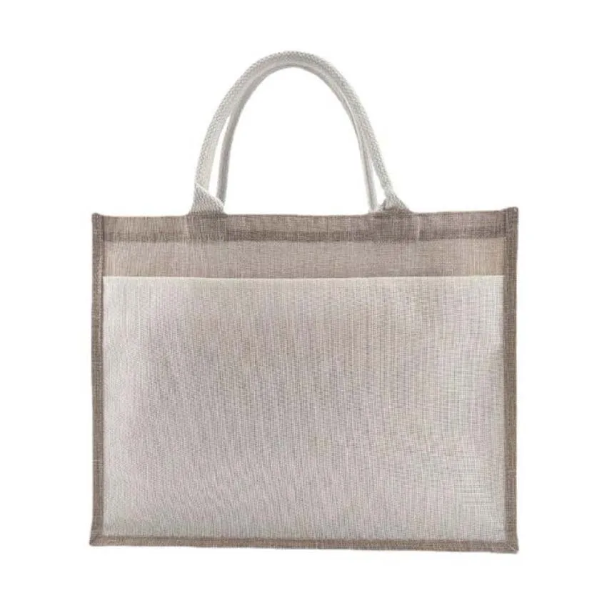 3pcs Sublimation DIY White Blank Jute Large Capacity Horizontal Fund Handbag