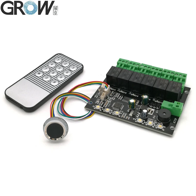 GROW K219-A+R502-A DC12V 6 Relays Infrared Remote Control Board Programmable Time Relay Fingerprint