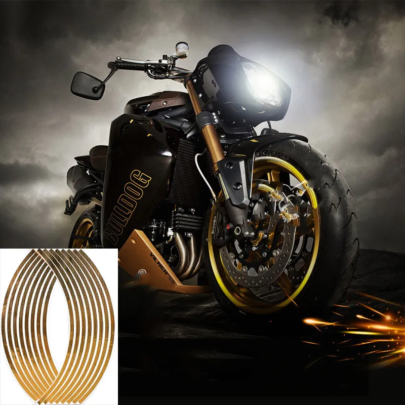 

10" 12" 14" 16" 18" Motorcycle Sticker Reflective Wheel Pegatinas Gold Decals Strip Rim Adesivi For Honda Yamaha Kawasaki Suzuki