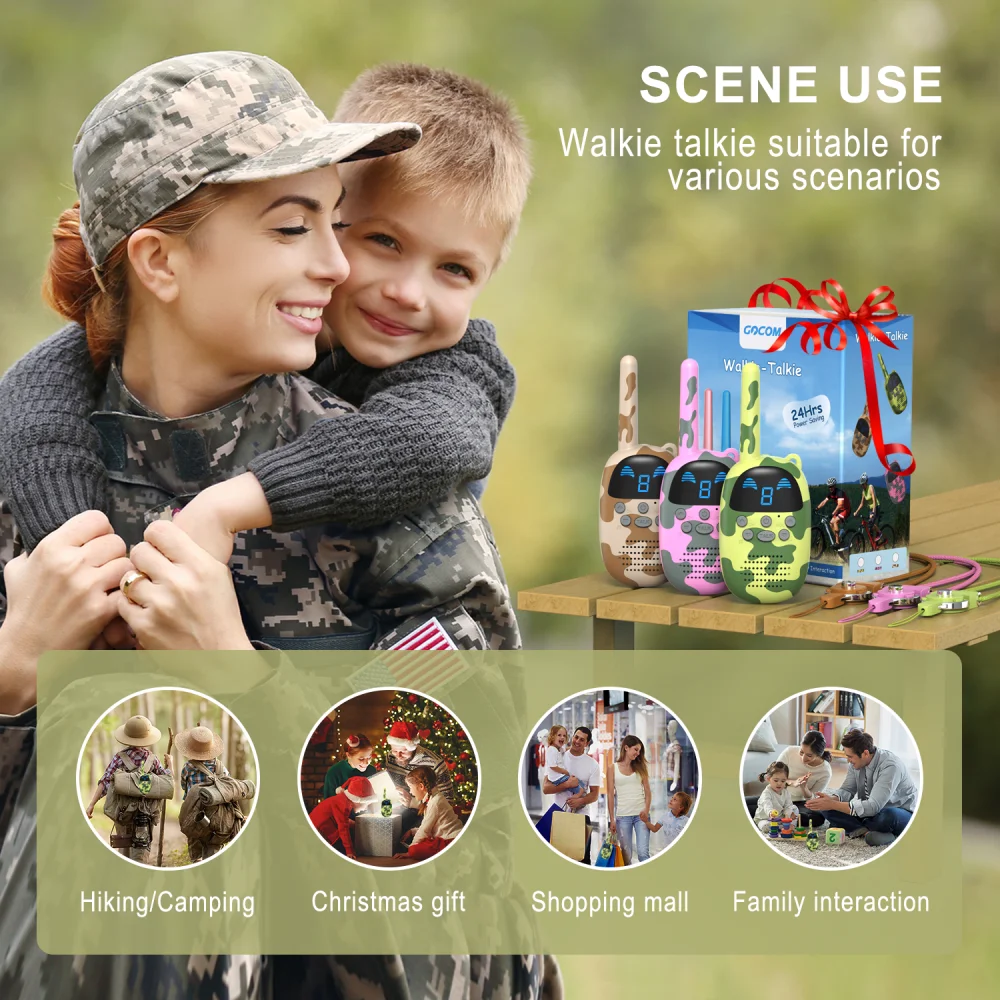 Super Mini Portable Camouflage Toy Walkie Talkie with 2 Way Radio Reach Max 1Km & Adjustable Band Channel Scan Game Interctoion