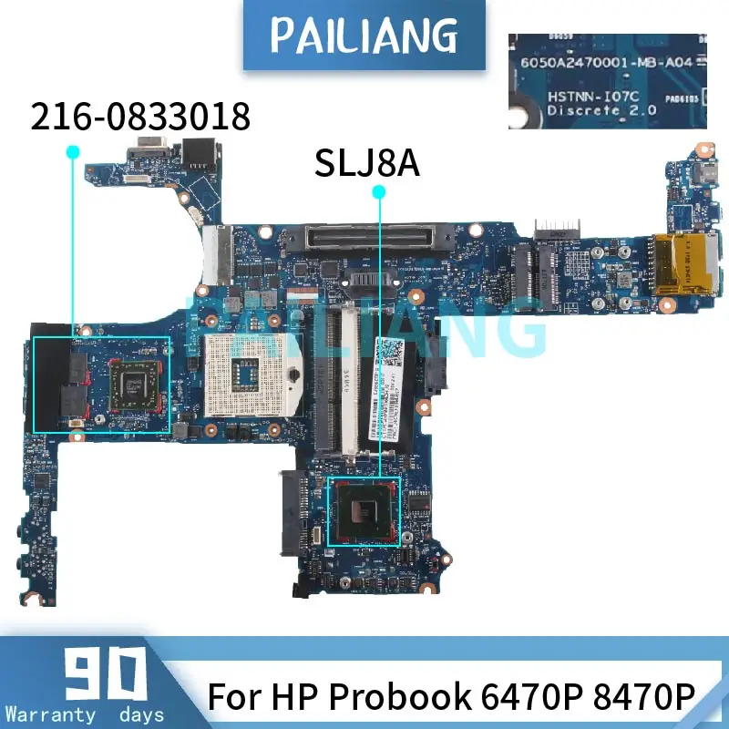 

PAILIANG Laptop motherboard For HP Probook 6470P 8470P Mainboard 6050A2470001 692333-601 SLJ8A DDR3 tesed