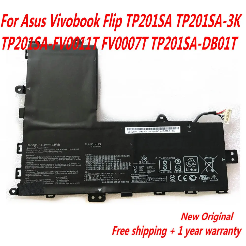 

Original B31N1536 Laptop Battery For Asus Vivobook Flip TP201SA TP201SA-3K TP201SA-FV0011T FV0007T TP201SA-DB01T 11.4V 48WH