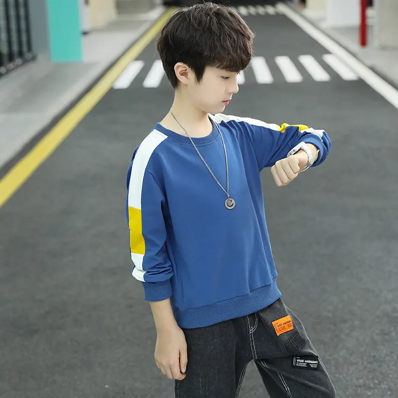 Spring Kids Boys Sweatshirt Cotton Teenage 3 Color Sport Tops Fall New Arrivals Long Sleeve Pullover T Shirt Children Casual Top