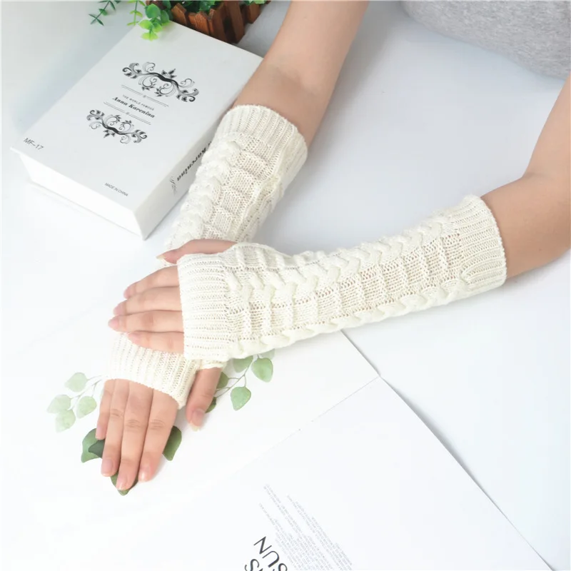 1 Paar Herbst Winter Frauen Strick handschuhe Arm Handgelenk Ärmel Hand wärmer Mädchen Raute lange halbe Winter handschuhe finger lose Handschuhe