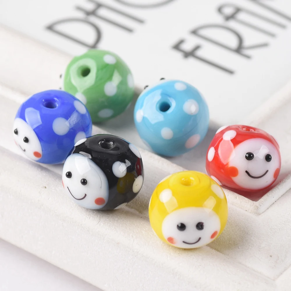 

2pcs 14x11mm Round Smile Face Dots Handmade Lampwork Glass Loose Beads for Jewelry Making DIY Crafts Findings