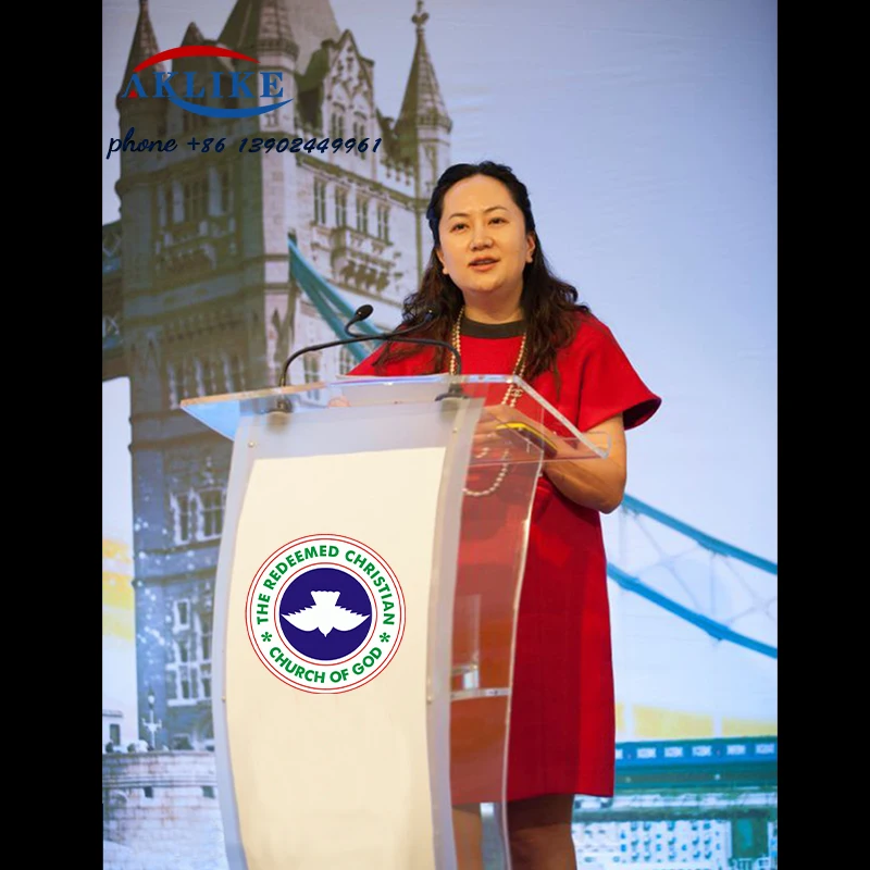 2024 AKLIKE Perfect Curve Design Acrylic Leadership Rostrum Latest Fashion Cheap Lectern Customized Logo Light Platform