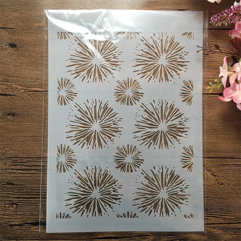 A4 29cm Firework Flower Texture DIY Layering Stencils Wall Painting Scrapbook Coloring Embossing Album Decorative Template