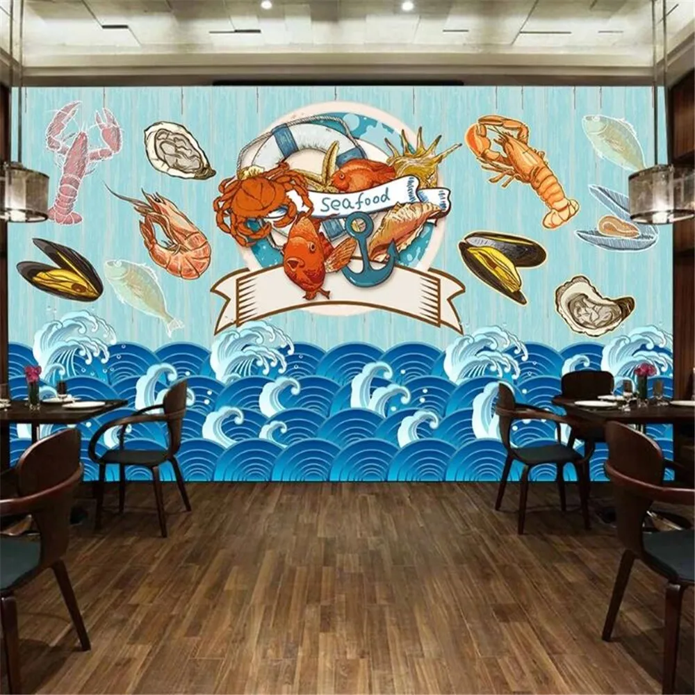 Milofi custom wallpaper wallpaper non-woven fish restaurant seafood restaurant tooling background wall large mural photo wall