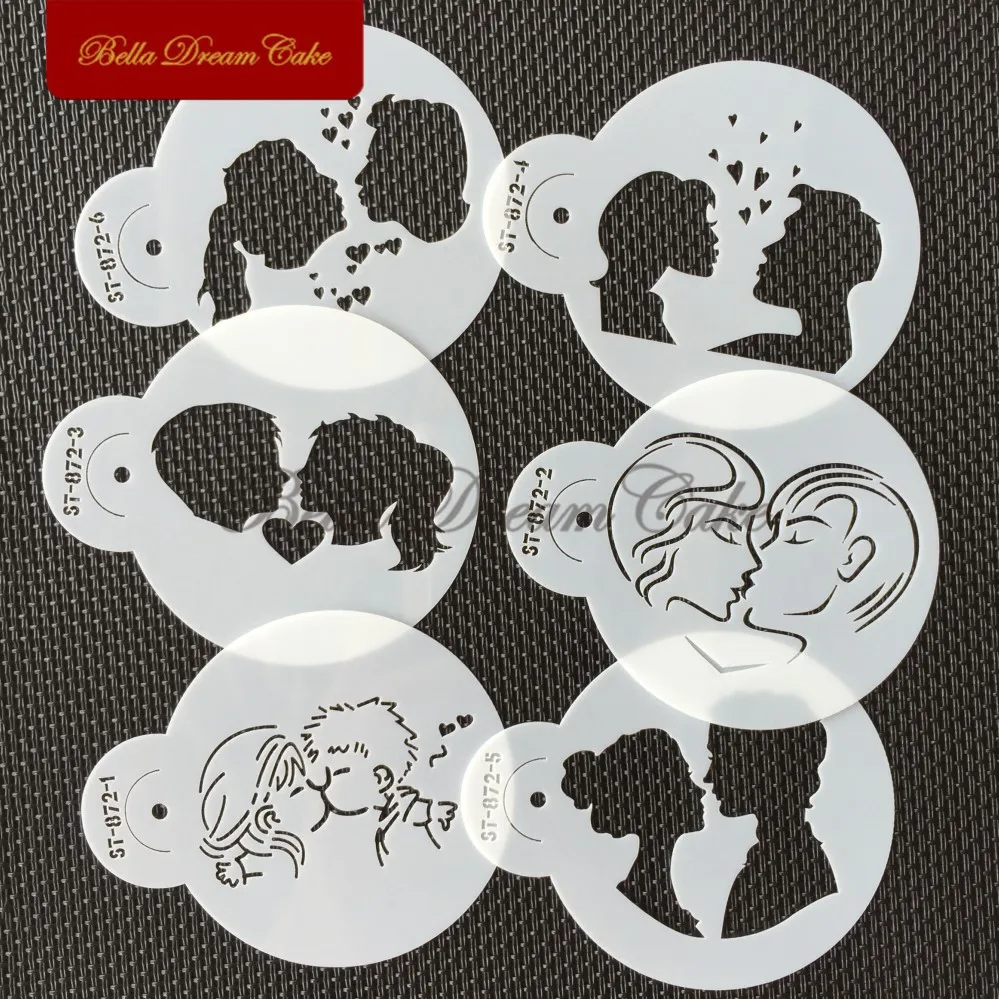 6pcs/set Lovers Cookies Stencil Valentine\'s Day Coffee Stencils Cake Mold Layered Stencil Template Cake Decorating Tool Bakeware