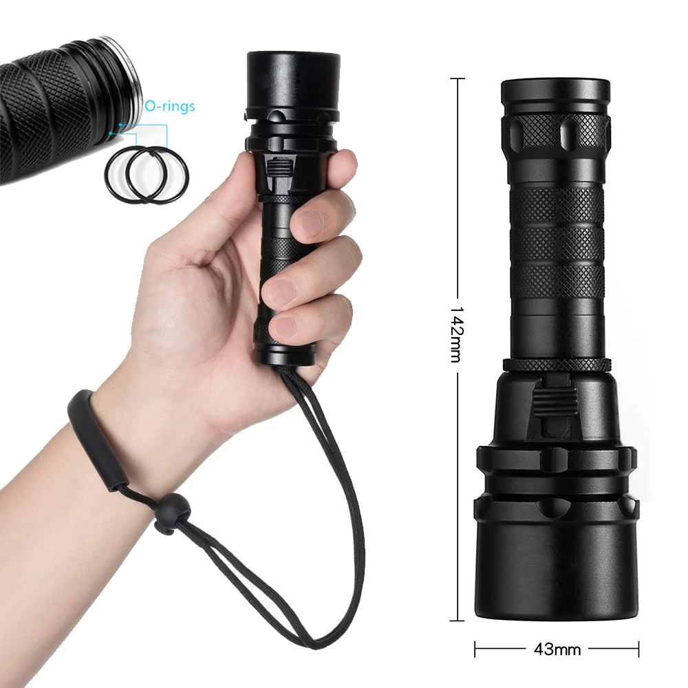 Powerful LED Diving Flashlight Super Bright T6/L2 Professional Underwater Torch IP68 Waterproof rating Lamp Using 18650 Battery