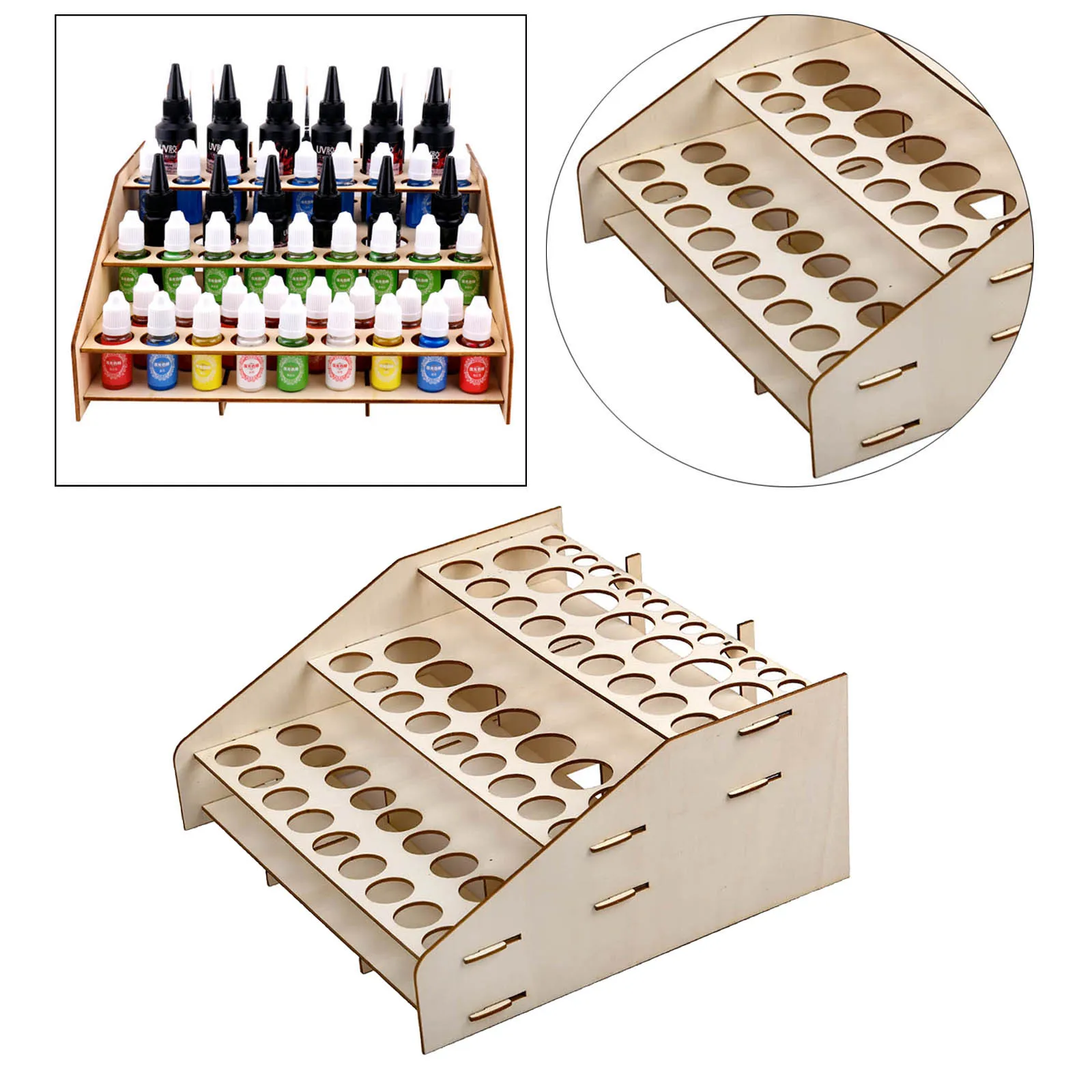 

Wooden Pigment Drawing Storage Organizer Home School Color Paint Ink Brush Stand Rack Modular Holder 3 Layers