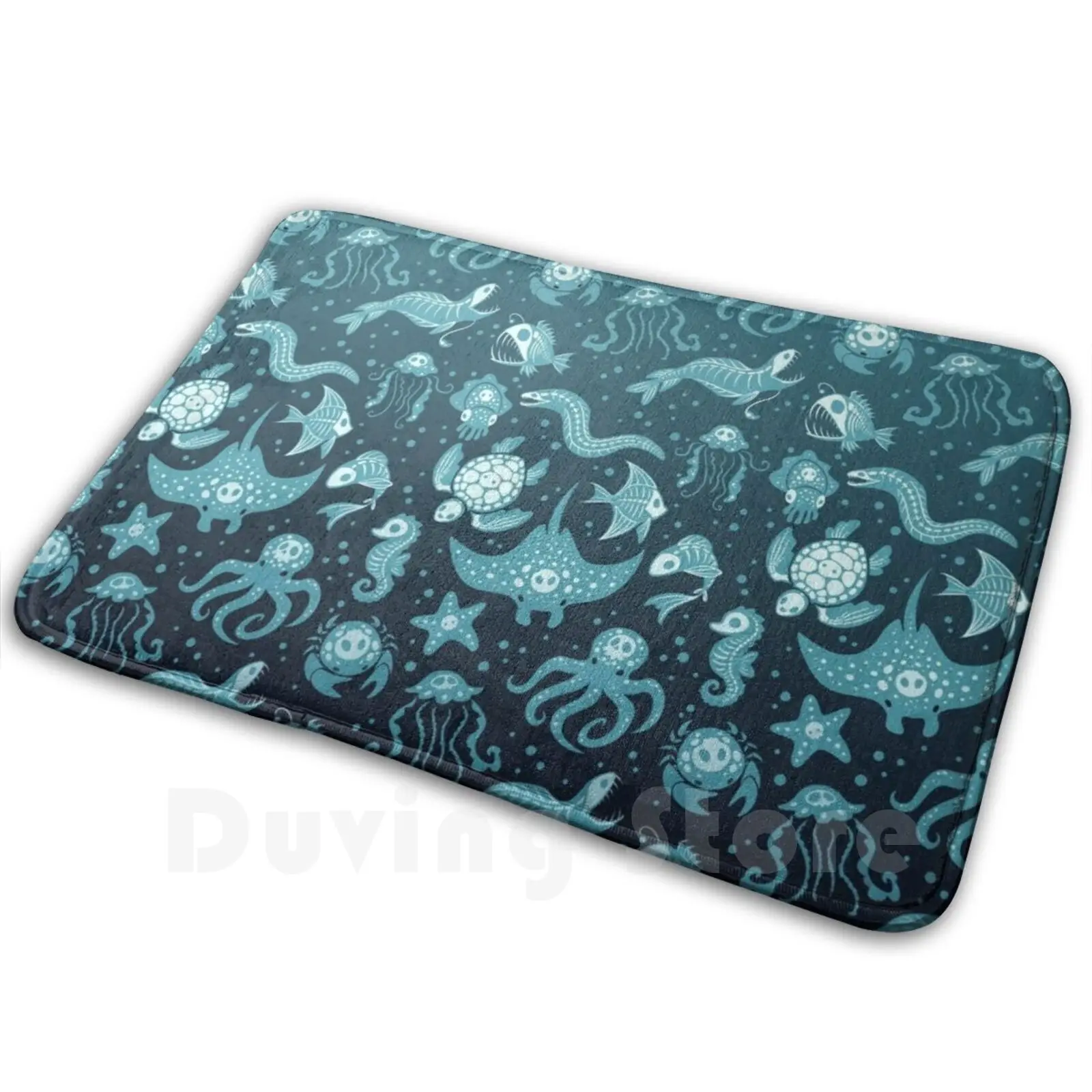 Deep Dead Sea Mat Rug Carpet Anti-Slip Floor Mats Bedroom Ocean Sea Underwater Fish Bones Skeleton Dark Creepy Octopus Ray Sea