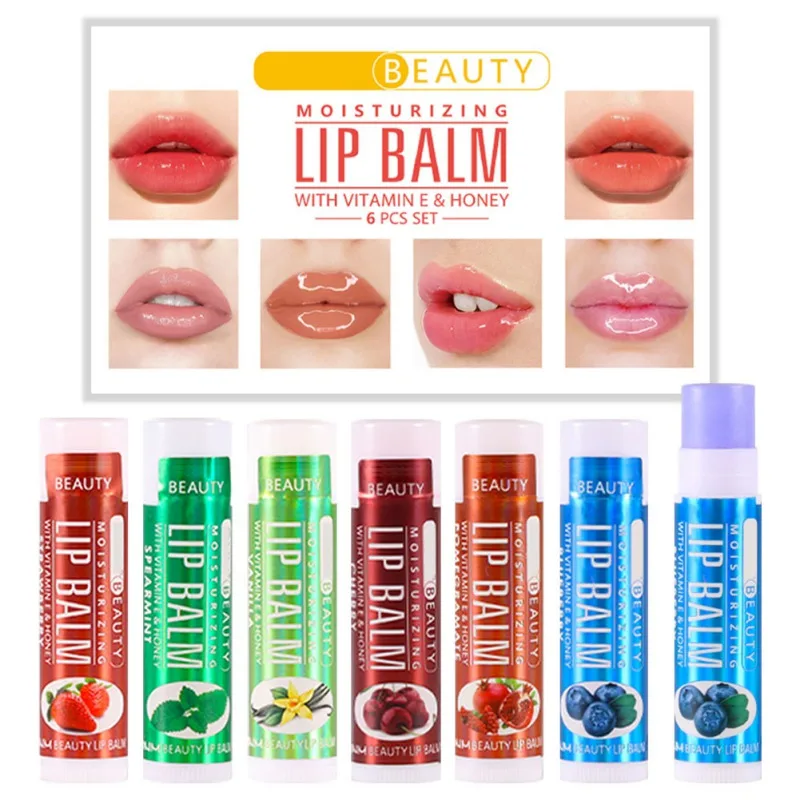 6 Stks/set Lippenbalsem Set Hydraterende Voedende Anti-Rimpel Moisturizer Jelly Lipstick Anti Aging Lip Care