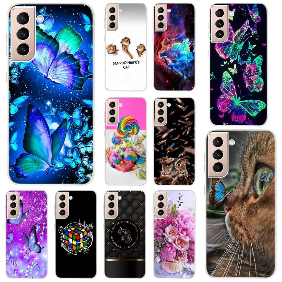 Pokrowiec na Samsung Galaxy S21 5G coque silikonowy TPU tylna pokrywa na Samsung S21 galaxy S 21 luksusowy kwiat odporny na wstrząsy powłoki