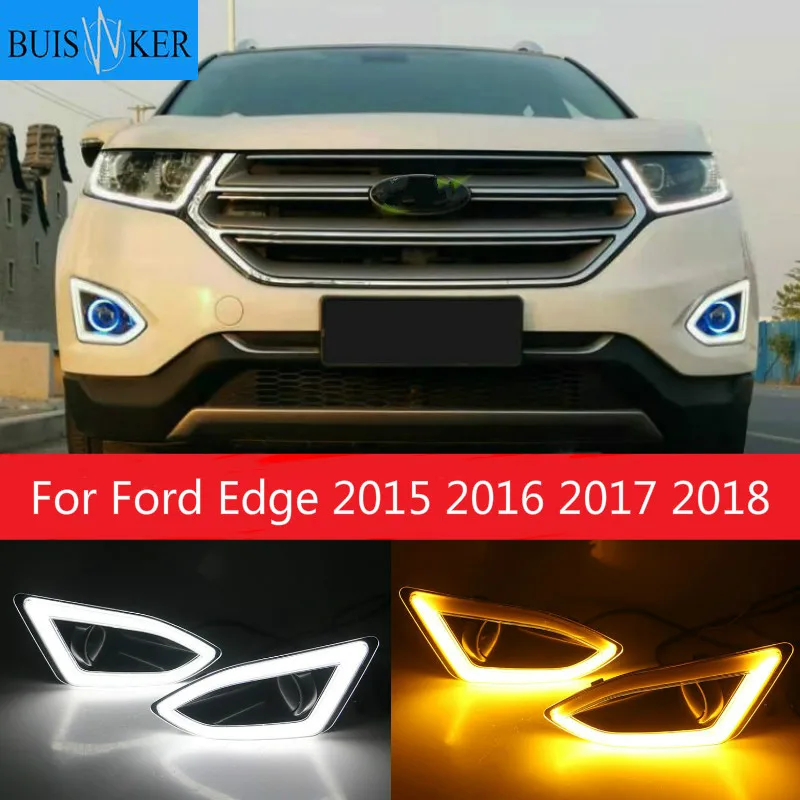 

2Pcs Car LED DRL Daytime Running Light with Yellow siganl Fog Lamp cover For Ford Edge 2015 2016 2017 2018