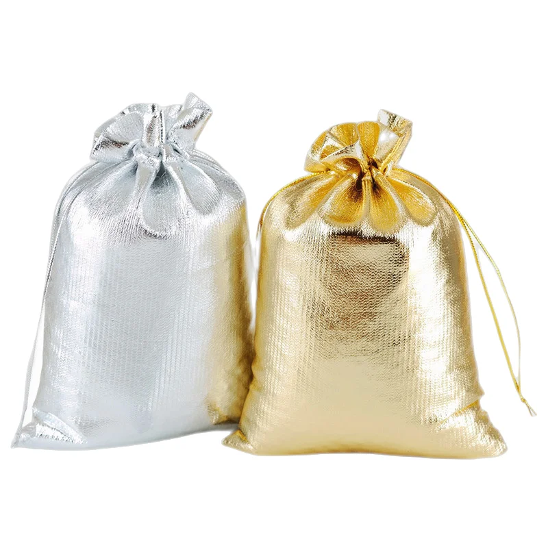 50pcs Gold Silver Organza Bag Jewelry Packaging Bag Wedding Party Favour Candy Bags Favor Pouches Drawstring Gift Bags