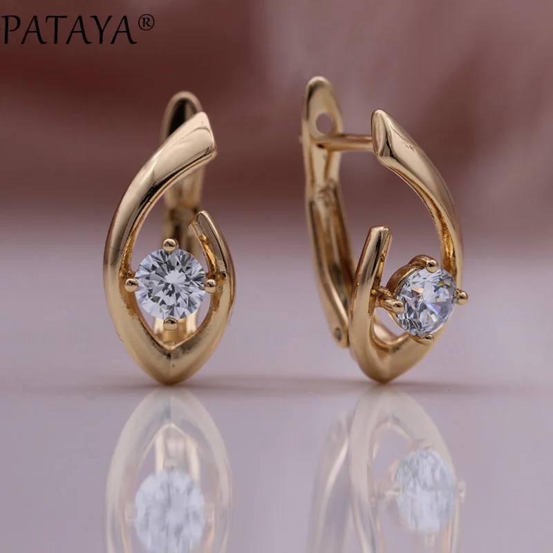 

PATAYA New Cute Small Dangle Earrings Natural Zircon Women Unusual Earrings Gift Fine Trendy 585 Rose Gold Color Fashion Jewelry