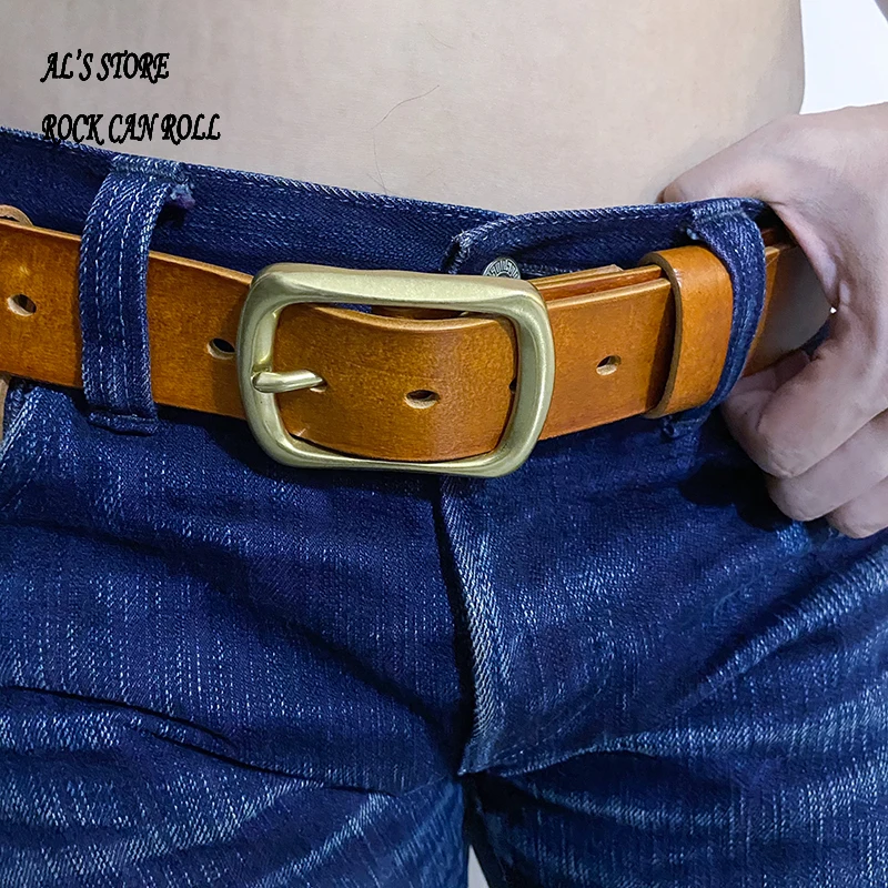 ALB59 Genuine Cowhide Leather Super Quality Handmade Durable Popular  Solid Brass Buckle Biker Belt