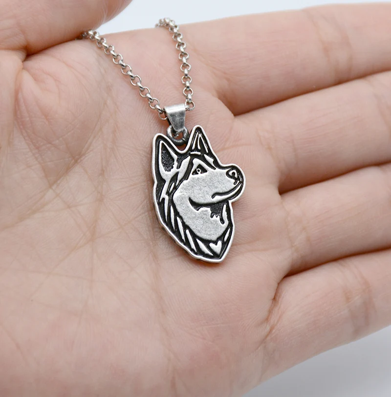 Vintage Silver Color Stainless Steel Long Chains Siberian Husky Pendant Necklace Dog Necklaces For Women Men Jewelry Lover Gifts