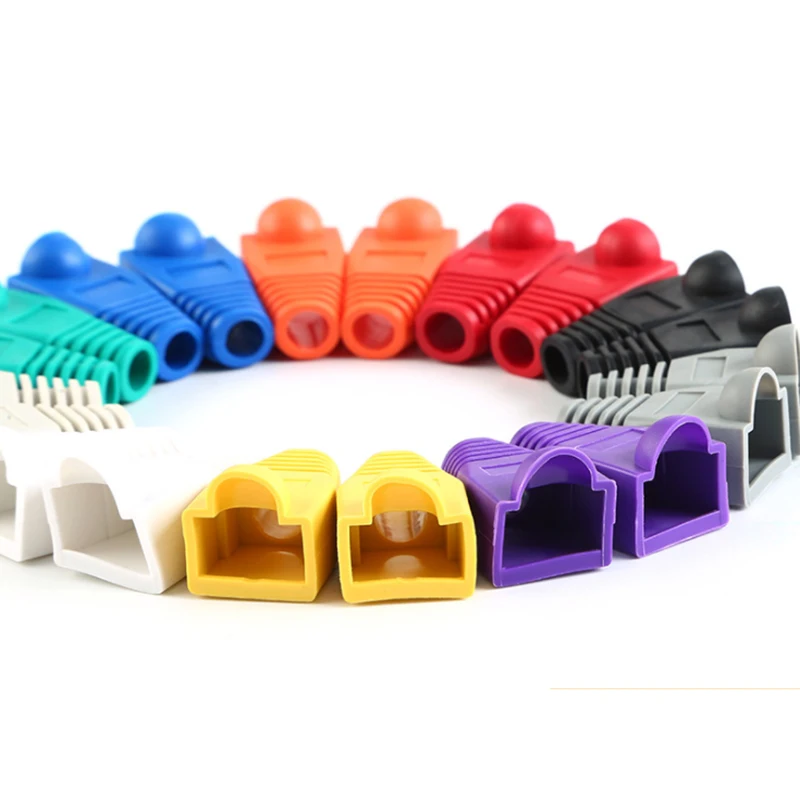 50 sztuk 1 sztuk unikalne RJ45 odciążenie buty złącze Ethernet buty pokrywa wtyczki RJ45 buty pokrywa dla CAT5E/6 kabel Ethernet