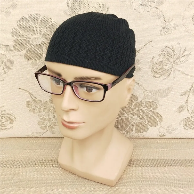 Winter Knitted Muslim Men Prayer Hats Warm Male Beanies Cap Islamic Ramadan Jewish Kippah Homme Hat Men's Wrap Head Cap