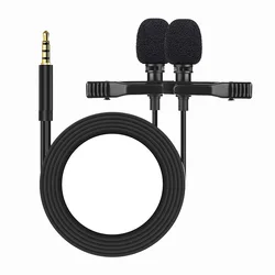 Dual Head Mini Portable Microphone Condenser Clip-on Lapel Lavalier Mic Wired Mikrofo/Microfon for Phone Laptop Computer DSLR