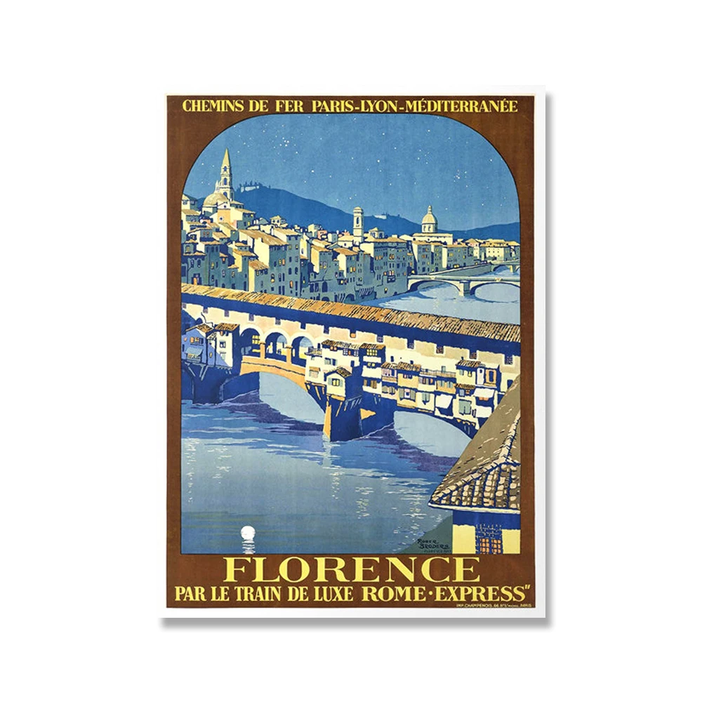 Florence, Italy Vintage Travel Poster - Poster Paper, Canvas Print Gift Idea Wall Art Landscape Posters Canvas Painting