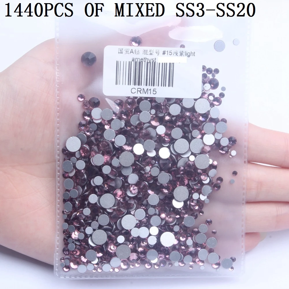 Light Amethyst SS3-SS34 Non Hotfix Crystal Rhinestones Flatback Glue On Strass Diamond Glass Chatons For Jewelry Making Supplies