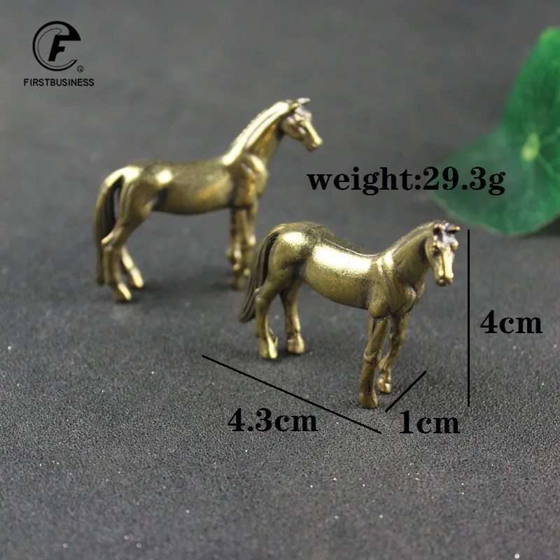 Antique Bronze Solid Long Tail Horse Figurines Miniatures Feng Shui Ornaments Copper Zodiac Animal Mini Desk Decorations Crafts