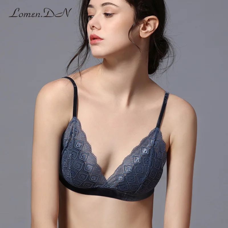 

New lace silk lining without steel ring bra small chest French underwear female thin summer bra Sexy and feminine bra