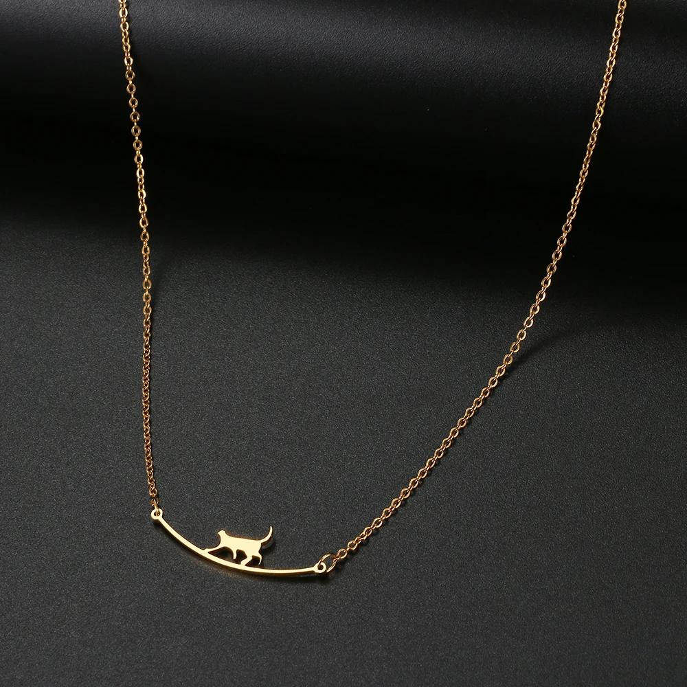 Stainless Steel Necklaces New Fashion Cat Curved Simple Personality Cute Animal Walking Cat Clavicle Chain Necklace For Women