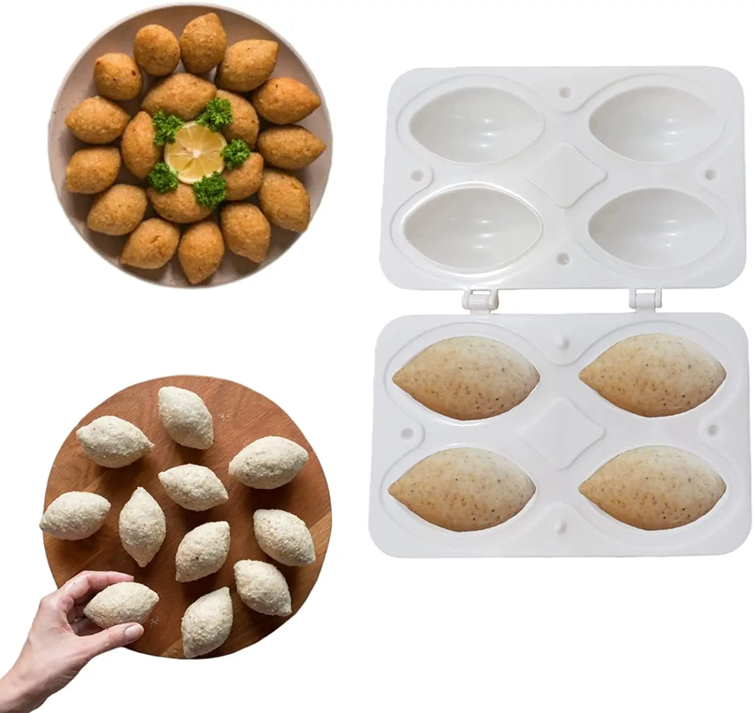 4 Holes Manual Kibbeh Express Meatball Maker Meatloaf Mold Press Minced Meat Processor Cake Desserts Pie Kitchen Tools