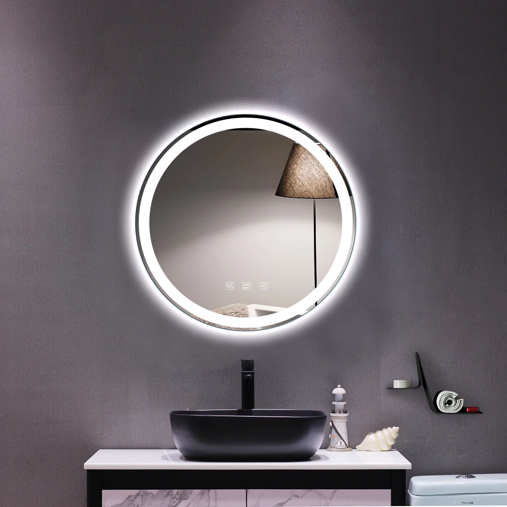 Bathroom Mirror with Led Light Glass Mirror Round Touch LED Tricolor Dimming Anti-fog Brightness Adjustment -20