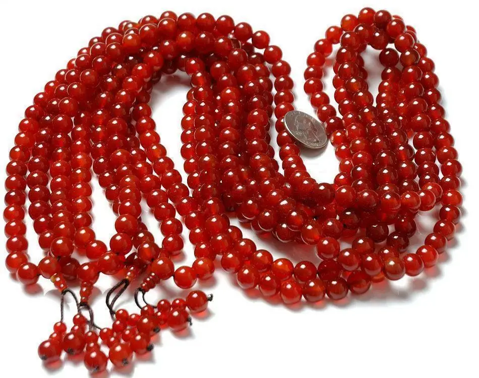 Tibetan Carnelian /Red Agate Mantra Meditation Buddist 108 Prayer Beads Mala