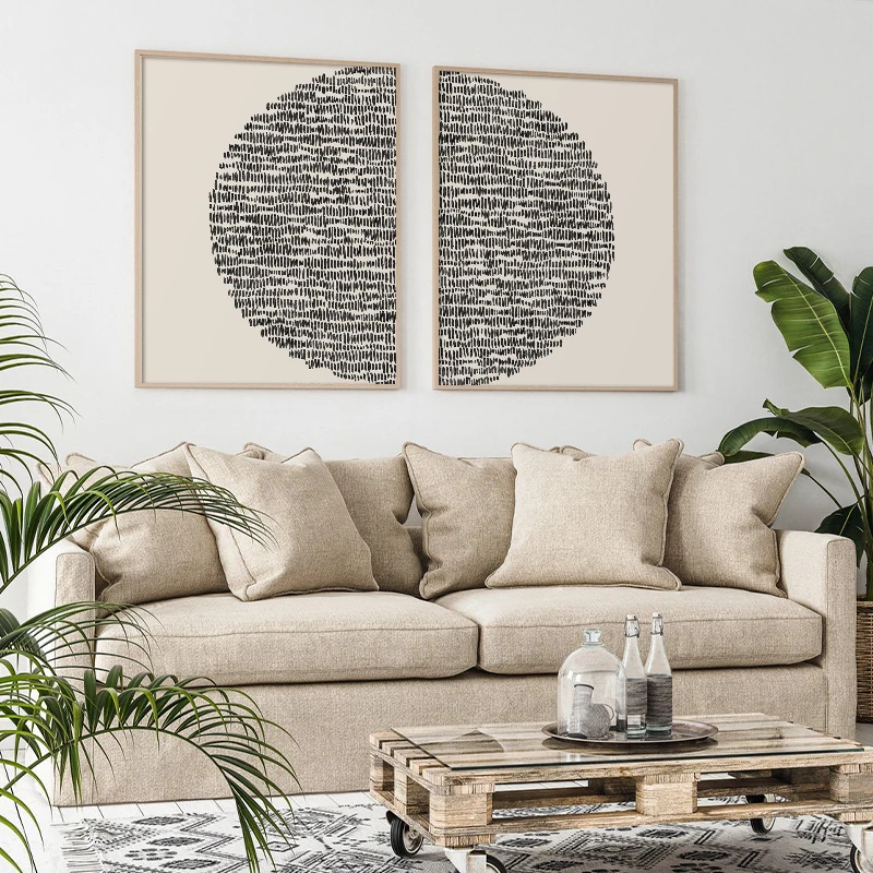 Mid Century Abstract Geometric Poster Sun Illustration Canvas Painting Wall Art Picture Modern Print for Living Room Home Decor