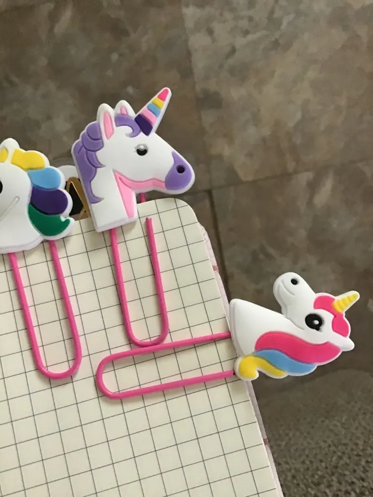 8pcs Unicorns 책을위한 귀여운 책갈피 종이 클립 학생 교사를위한 편지지 사무용품 메모 메모 홀더 어린이 선물