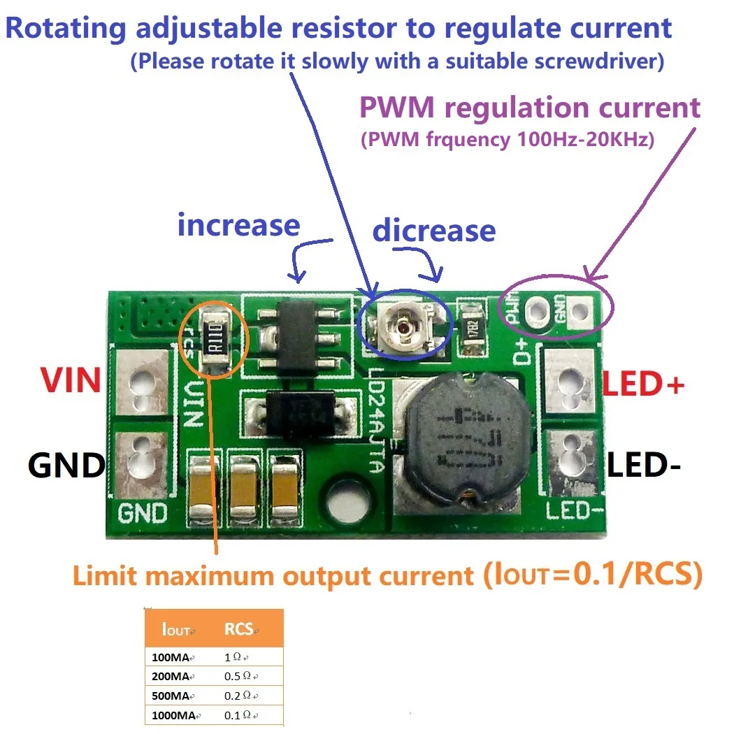 Imagem -02 - Controlador Ajustável Pwm com Conversor de Corrente Constante Step-down Led Driver Ld24ajta dc 624v 30-900ma