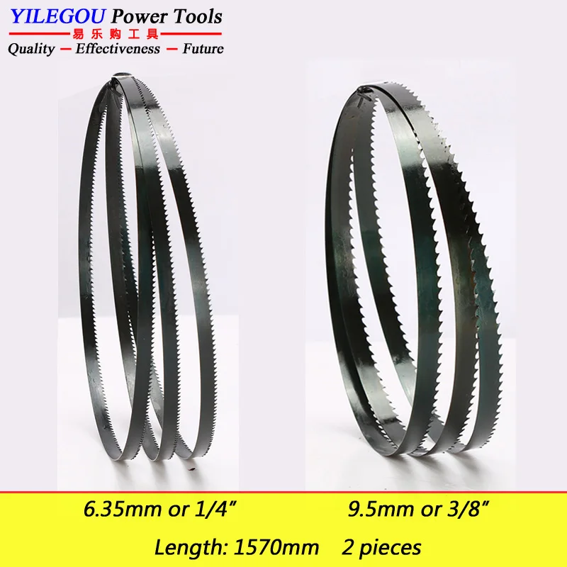 2 Pieces 9 1570mm Band Saw Blades. 1570mm x (3, 6.35, 9.5mm) With 6/14Tpi Wood Saw Blades Cutting Curve. Width 1/8, 1/4, 3/8