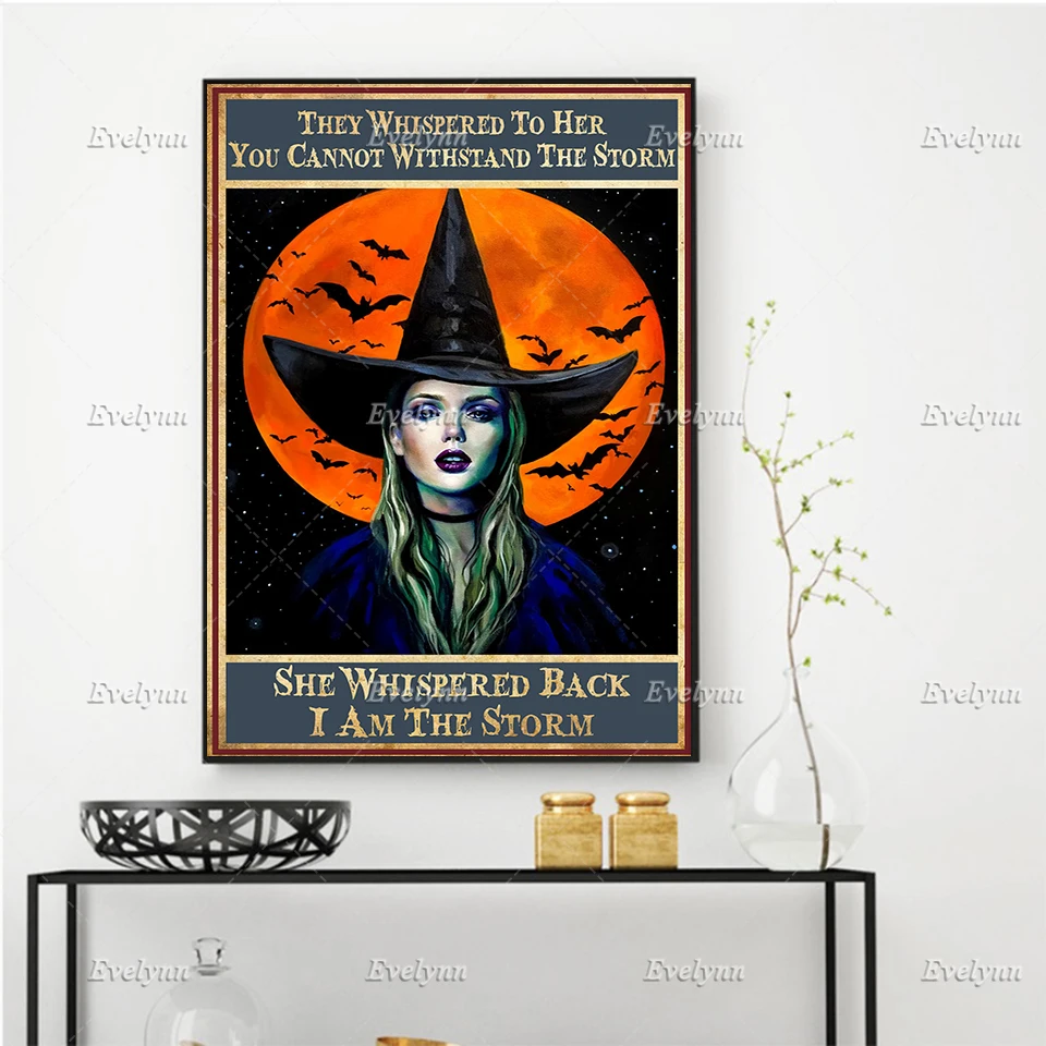 Her You Cannot Withstand The Storm She Whispered Back I Am The Storm Posters,Witch,Bats,Moon Home Decor Prints Wall Art Canvas